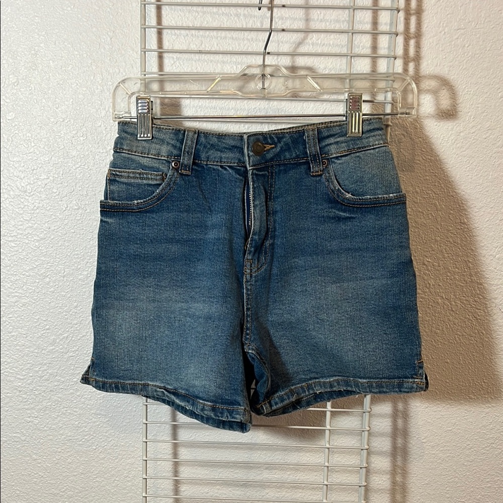 Blue Denim Cuffed Shorts with Distressed Look